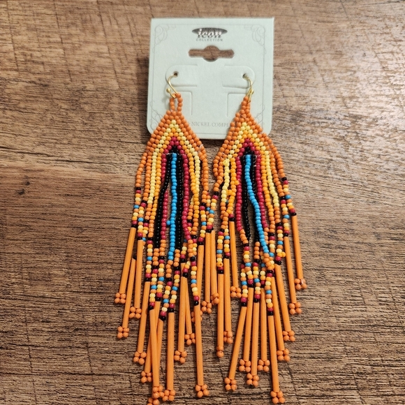 Coral Color Beaded Dangle Earrings - Picture 1 of 5